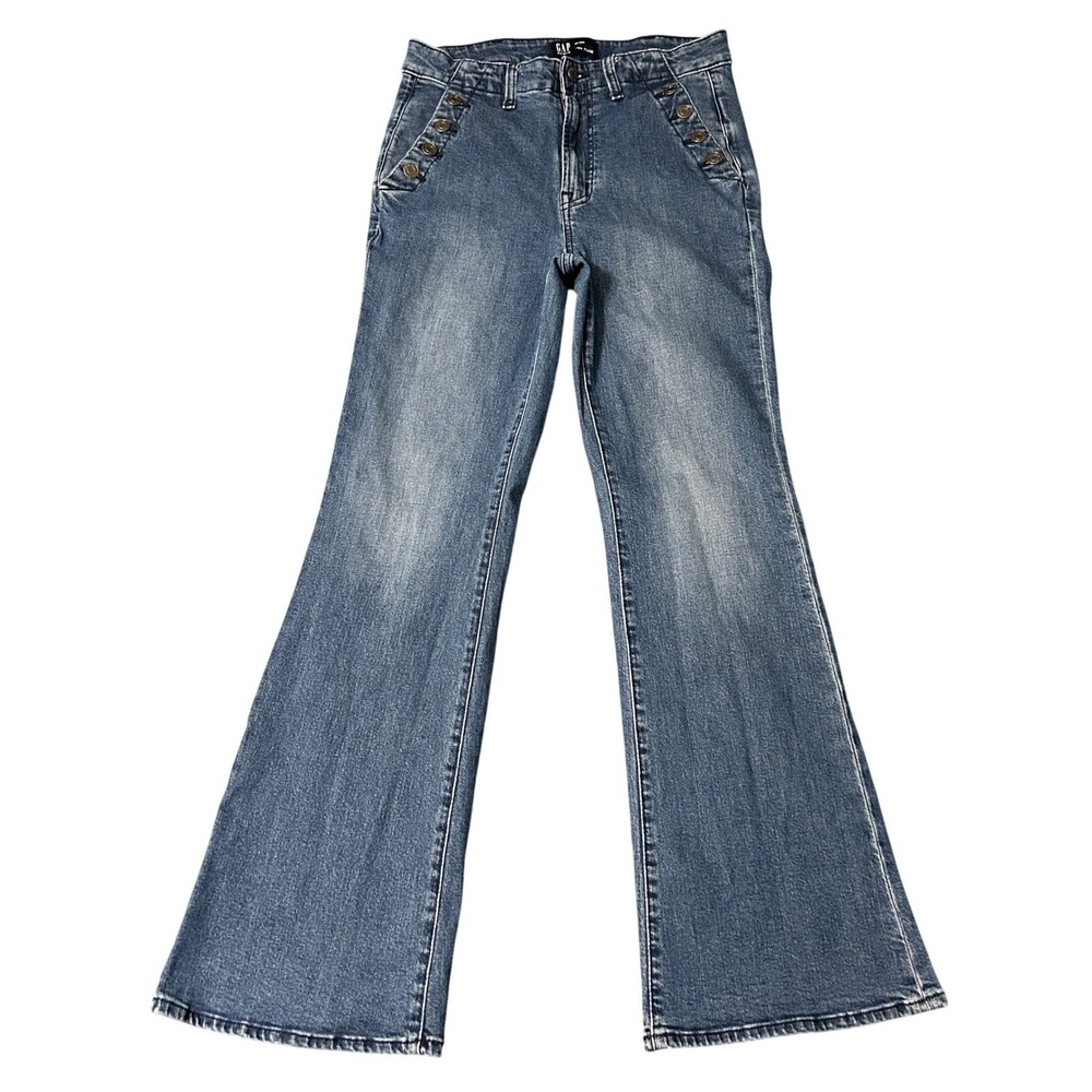 Gap 70s Flare Jeans Womens 10/30R High Rise Sailor Button Pocket Bootcut 29x30